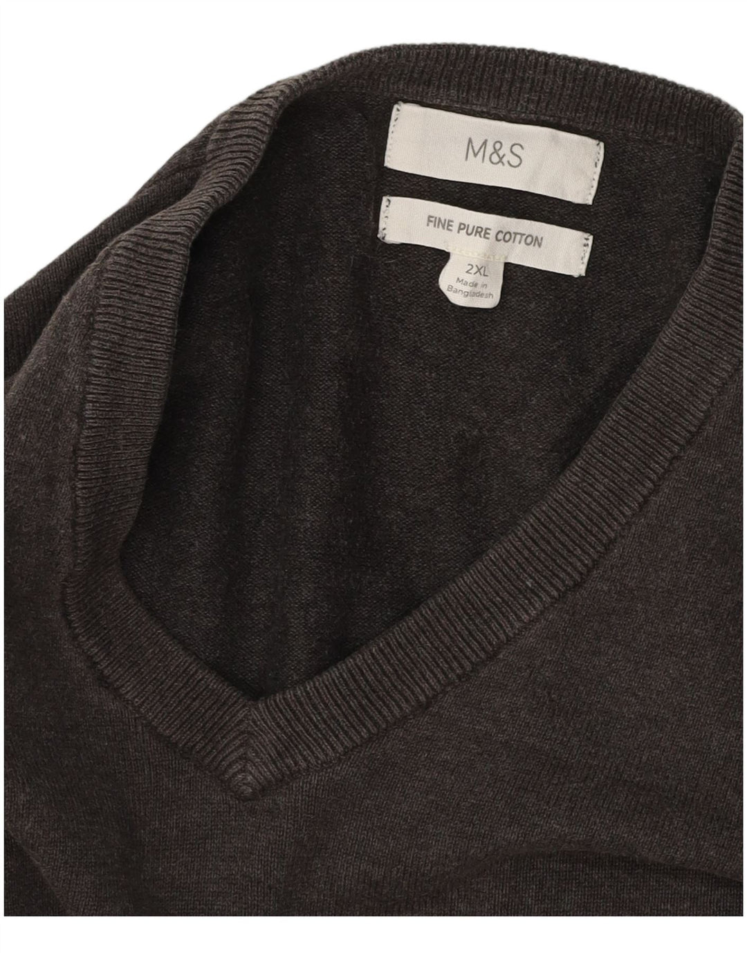 MARKS & SPENCER Suéter masculino com decote em V 2XL algodão cinza