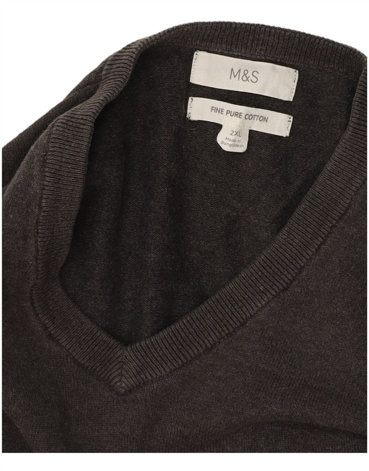 MARKS & SPENCER Suéter masculino com decote em V 2XL algodão cinza