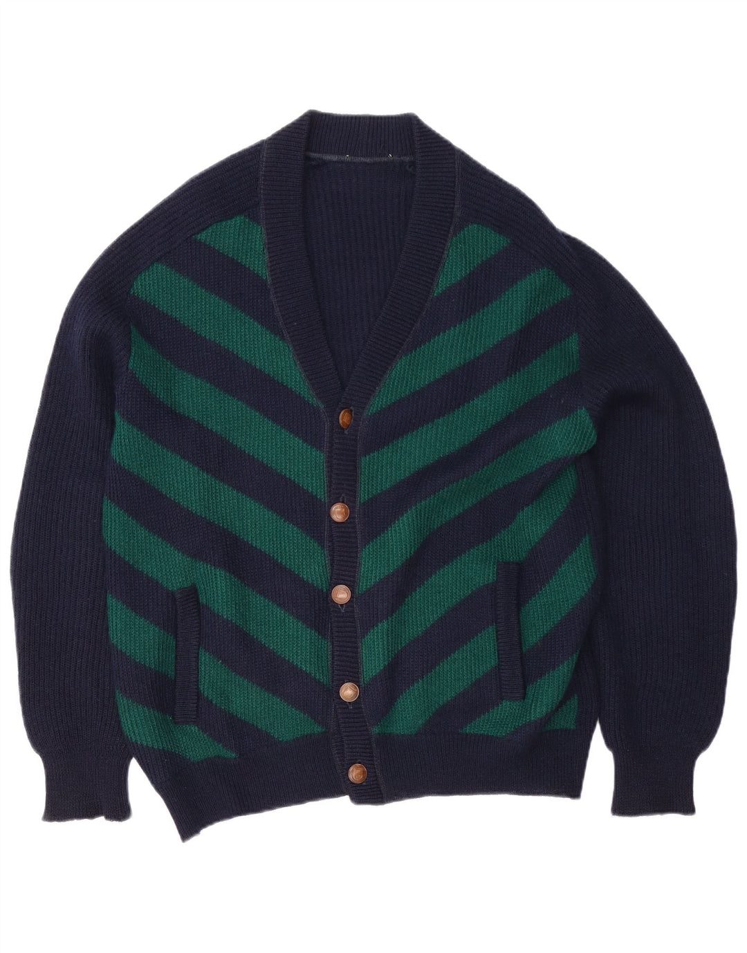 Suéter Cardigan Masculino Vintage XL Azul Marinho Listrado