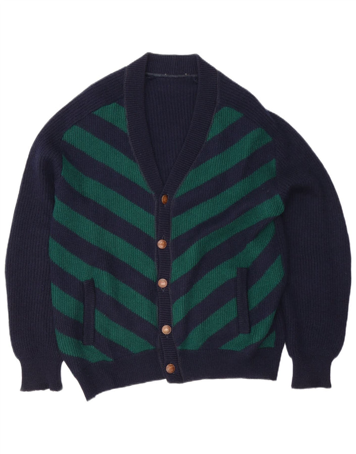 Suéter Cardigan Masculino Vintage XL Azul Marinho Listrado