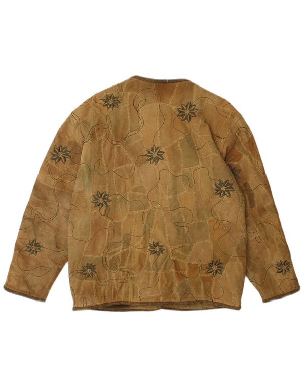 Jaqueta blazer feminina vintage de camurça com 5 botões UE 40 marrom médio floral