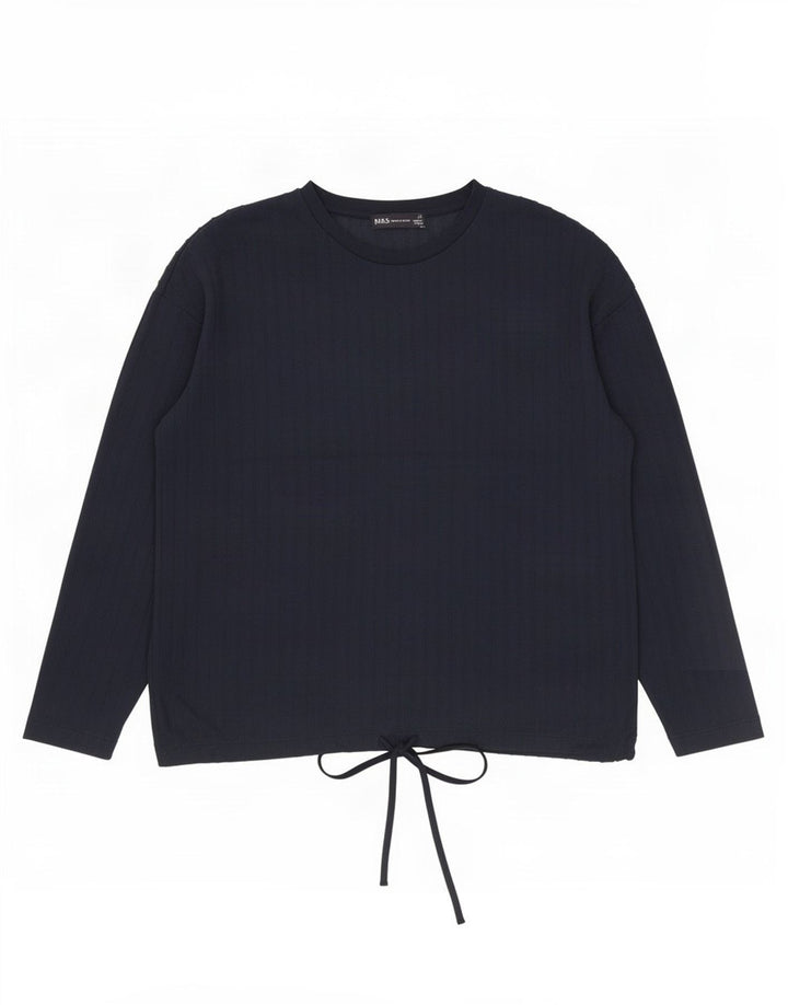 Top feminino Marks & Spencer manga comprida UK 12 poliéster azul marinho médio