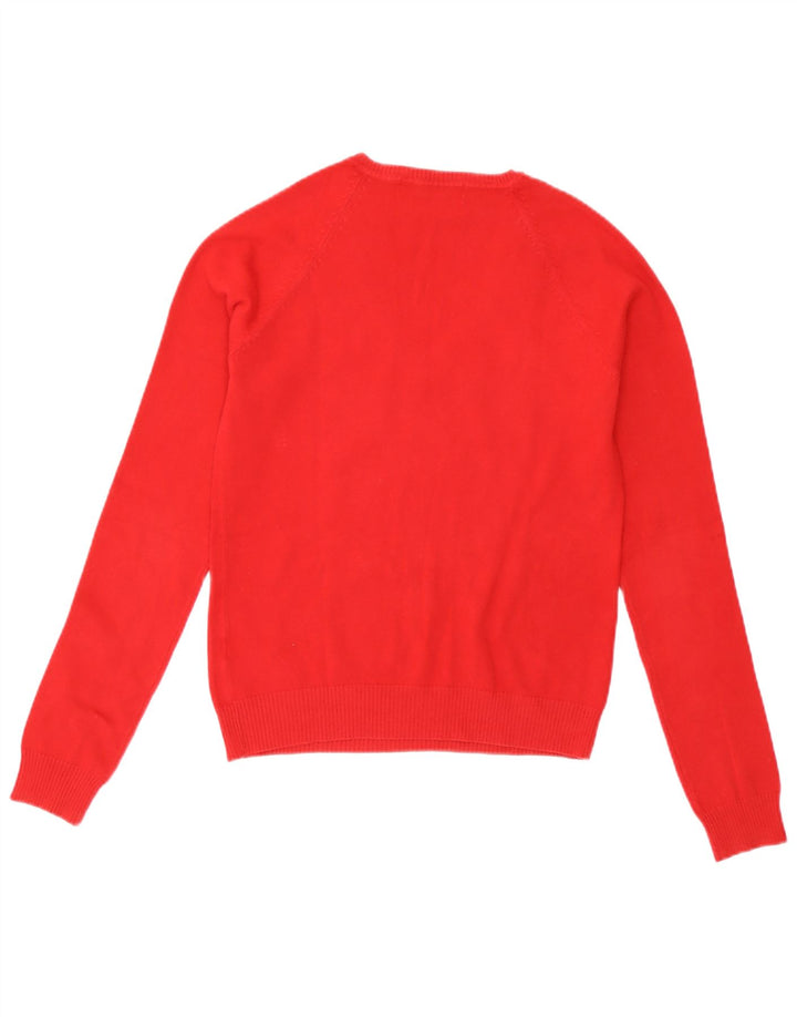 Suéter feminino Zara com decote em V Reino Unido 12 algodão vermelho médio