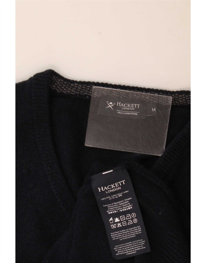 Suéter masculino Hackett com decote em V, lã de carneiro azul marinho médio