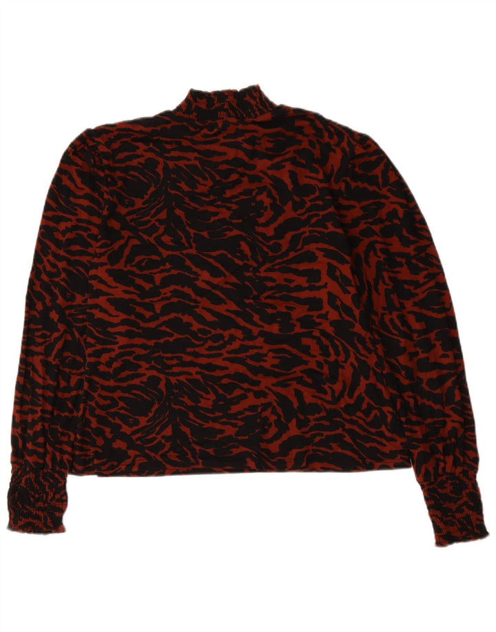 Blusa feminina de manga comprida Oasis UK 14 grande poliéster vermelho com estampa animal