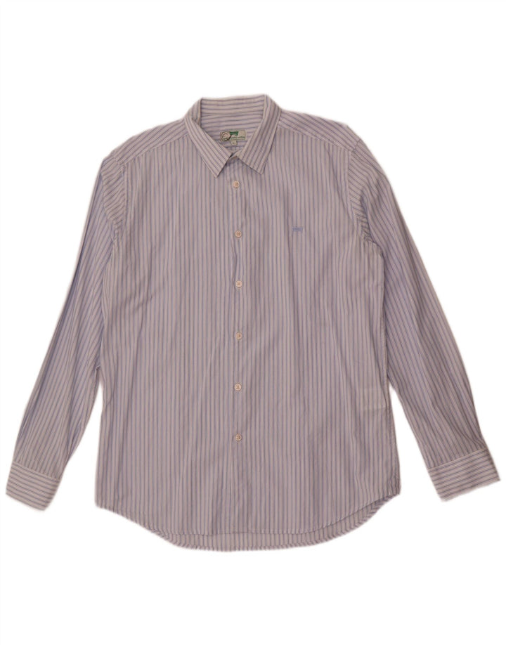 Camisa masculina Carrera grande algodão listrado azul