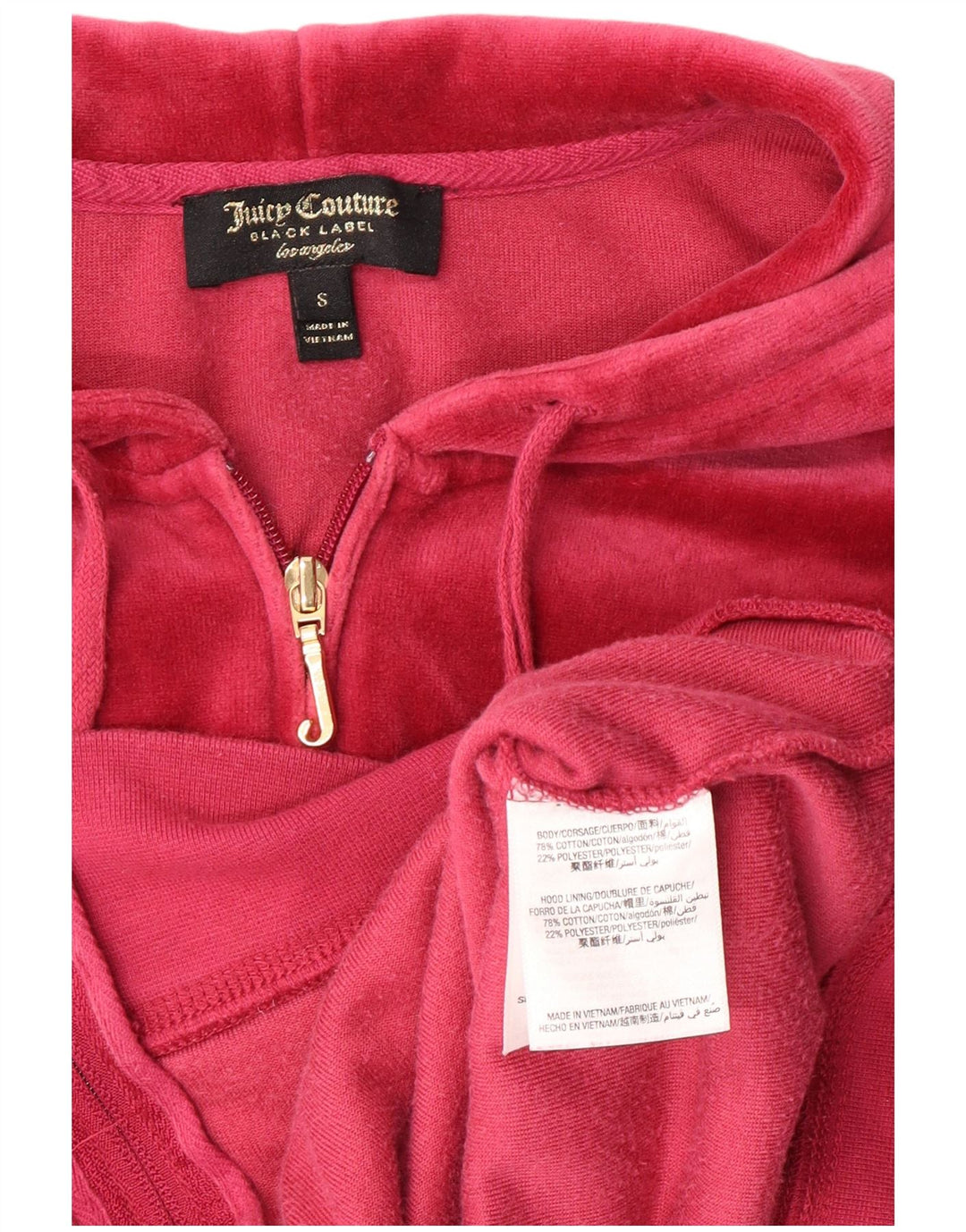 Suéter feminino com capuz e zíper de veludo JUICY COUTURE Reino Unido 10 algodão rosa pequeno