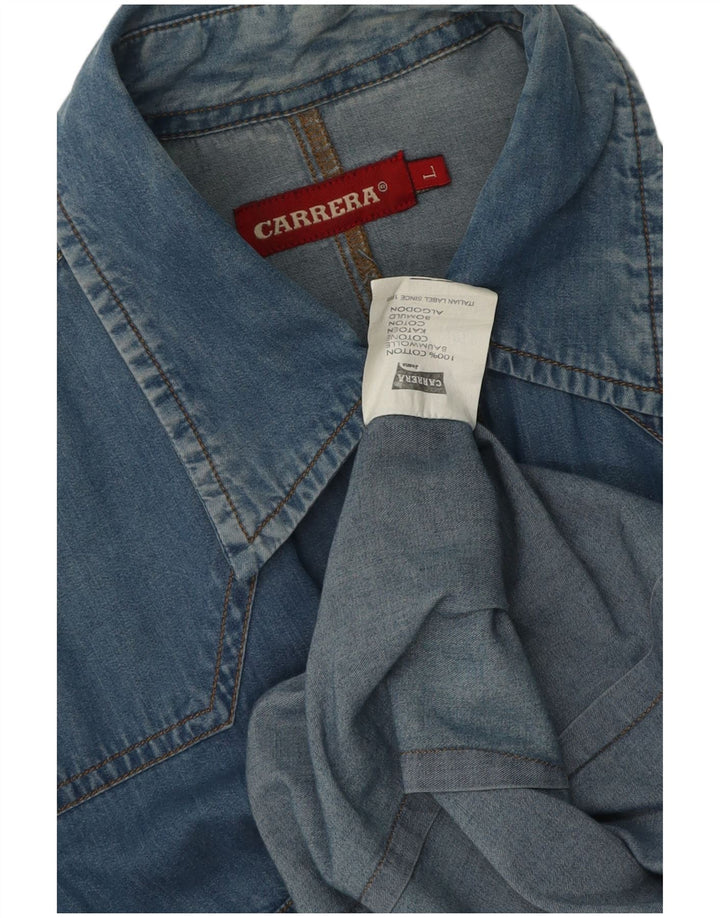 Camisa jeans feminina Carrera UK 16 grande algodão azul