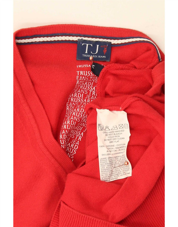 Trussardi Jeans Suéter masculino com gola V e algodão vermelho médio