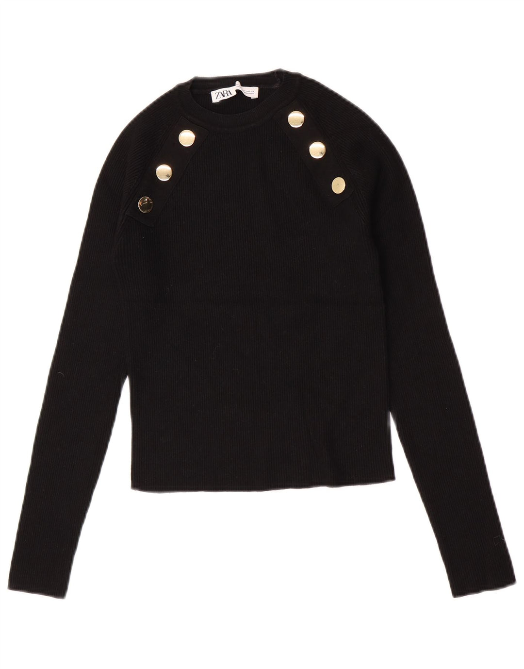 Zara Womens Crop Top Manga Longa Reino Unido 12 Médio Preto