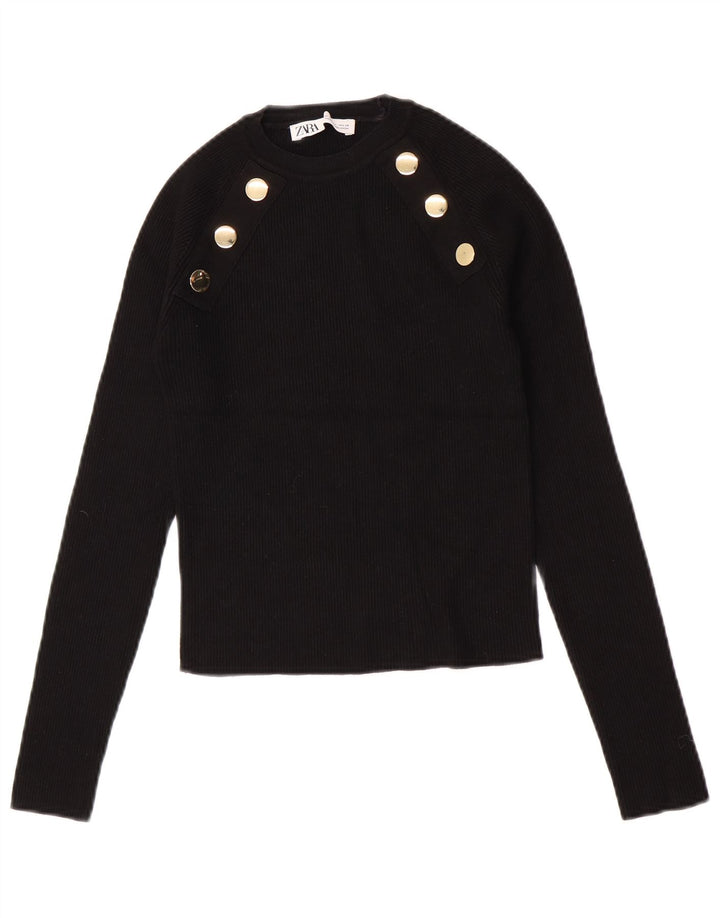 Zara Womens Crop Top Manga Longa Reino Unido 12 Médio Preto