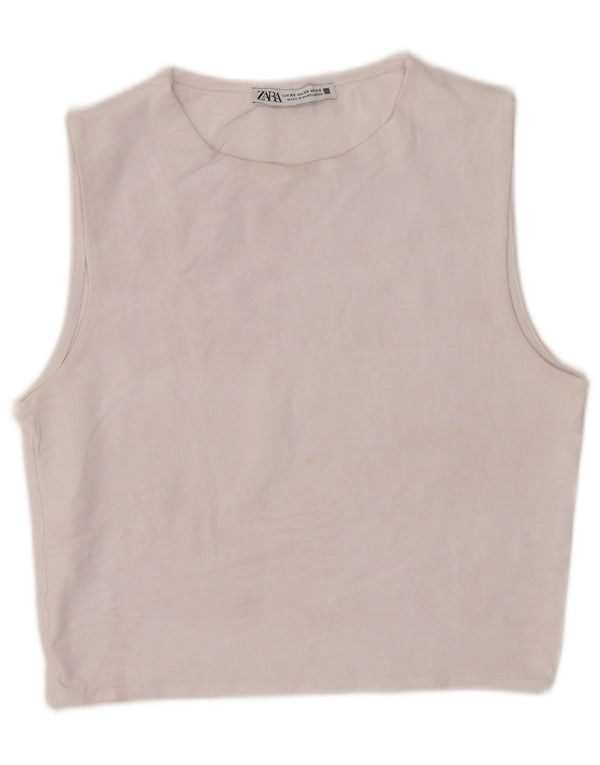 Zara Womens Crop Vest Top UK 4 XS Algodão Branco