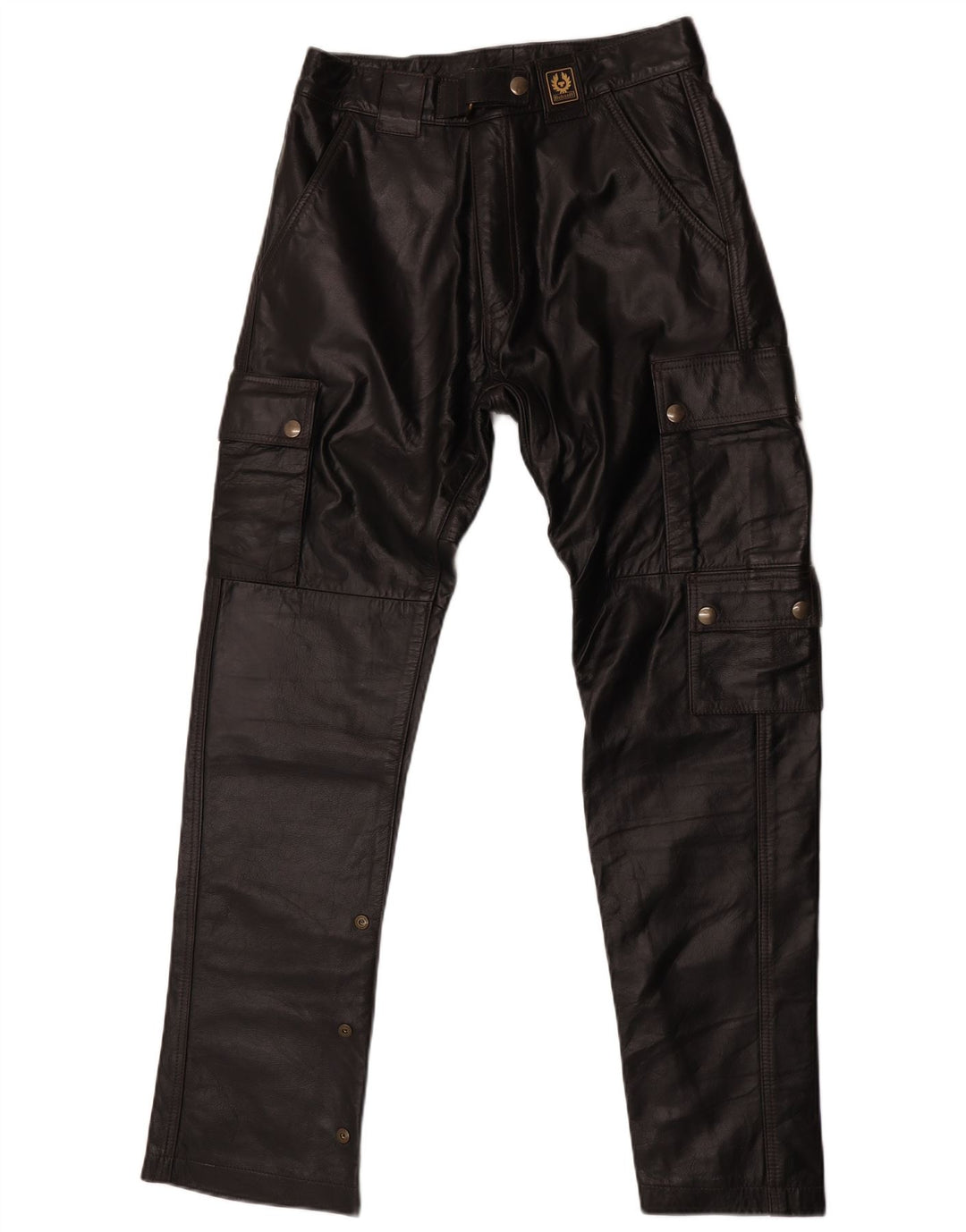 Calça cargo masculina de couro Belstaff pequena W30 L29 motociclista de couro preto