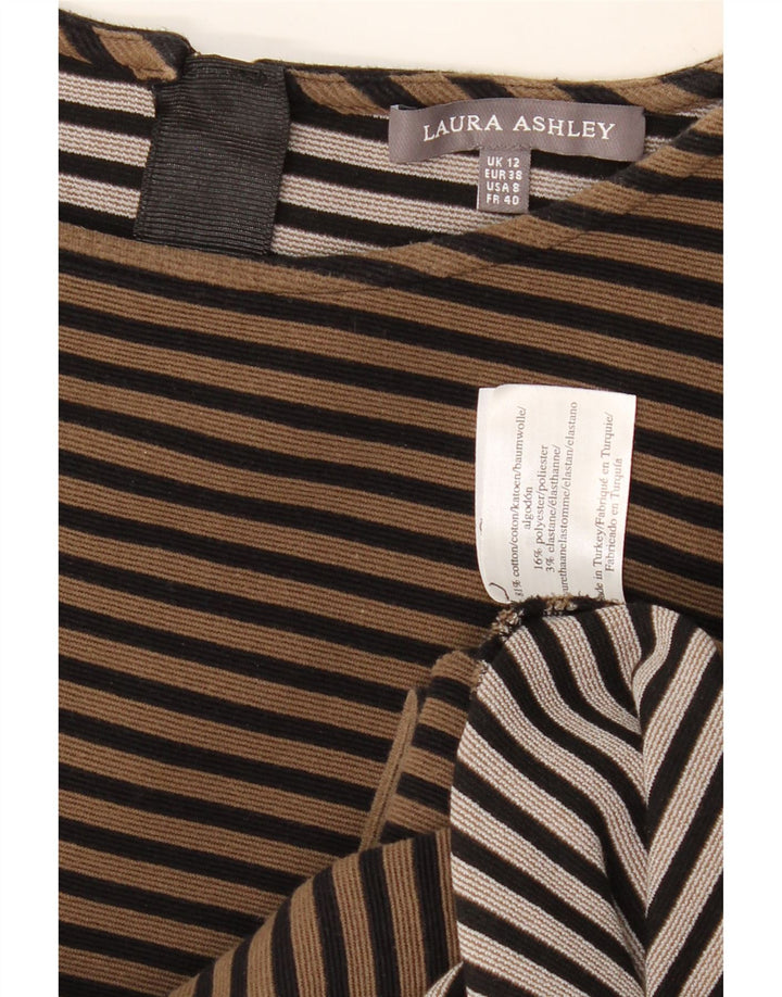 LAURA ASHLEY Vestido feminino manga 3/4, UK 12 listrado bege médio