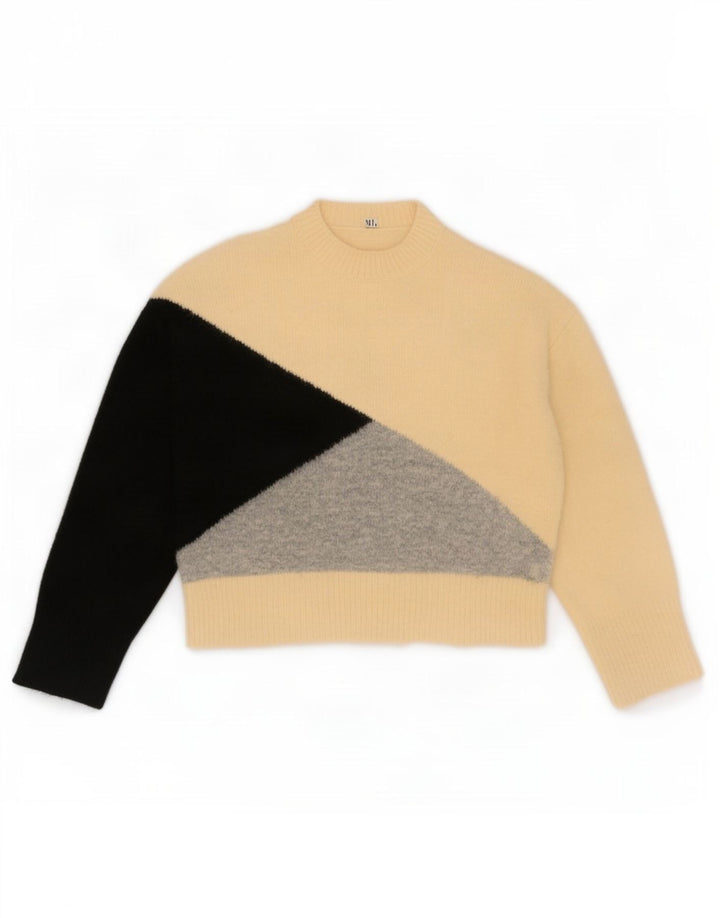 Suéter feminino Zara com gola tartaruga Reino Unido 14 bloco colorido bege médio