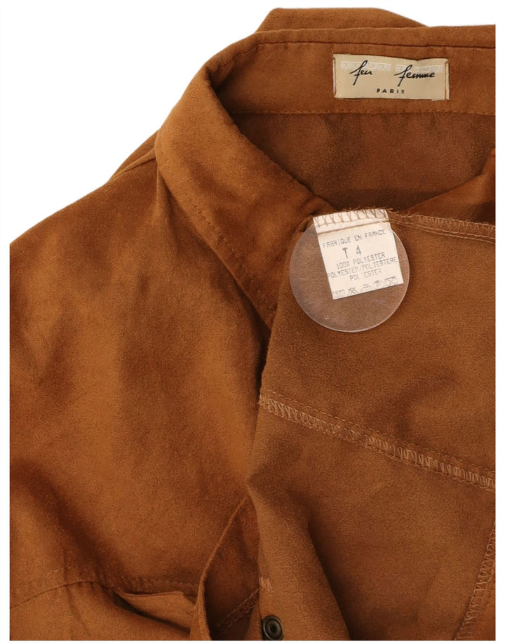 VINTAGE Womens Crop Oversized Shirt Blouse US 4 Small Brown Polyester