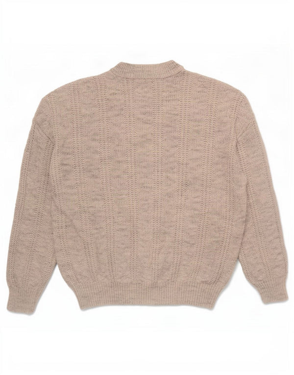 Suéter masculino vintage com gola redonda e acrílico manchado cinza médio