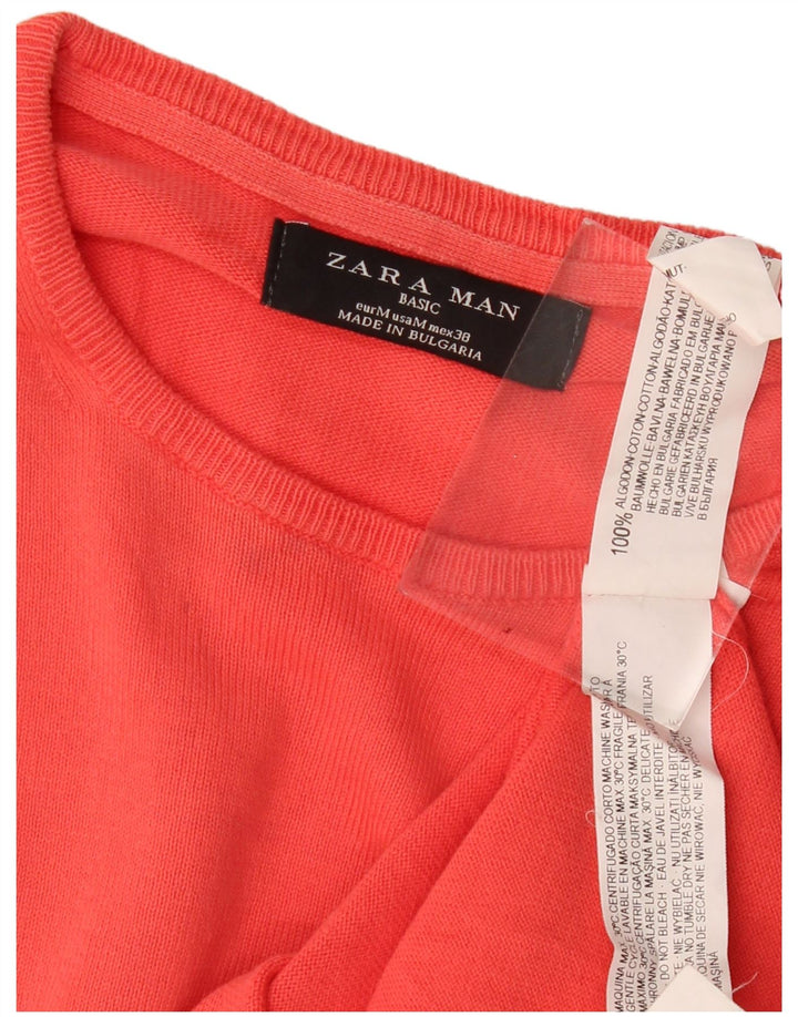 Zara Suéter masculino com gola redonda e algodão vermelho médio