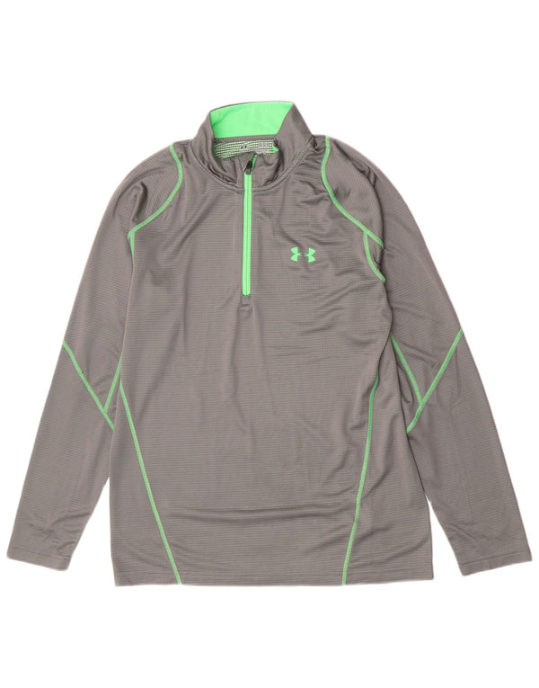 Under Armour Mens Zip Neck Top Manga Longa Grande Cinza Poliéster Esportes