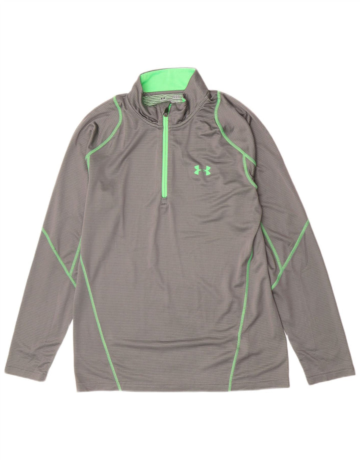 Under Armour Mens Zip Neck Top Manga Longa Grande Cinza Poliéster Esportes