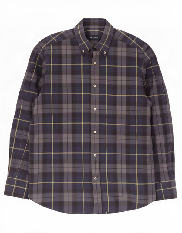 Camisa masculina Massimo Dutti grande algodão xadrez azul marinho