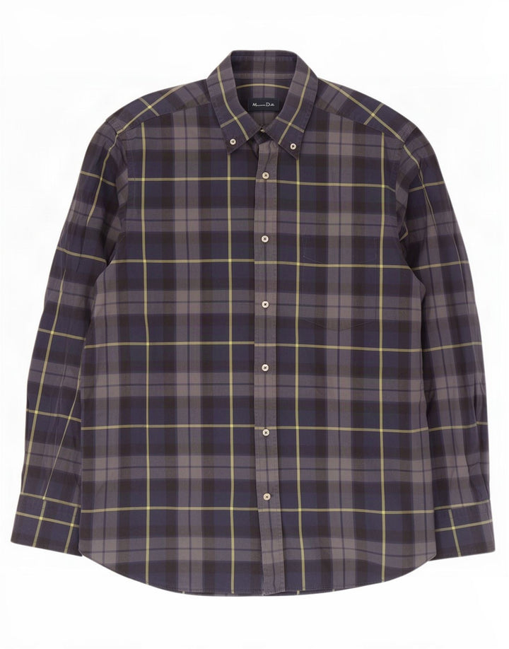 Camisa masculina Massimo Dutti grande algodão xadrez azul marinho