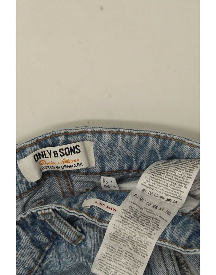 Only & Sons Mens Cargo Straight Jeans W36 L34 Azul Algodão