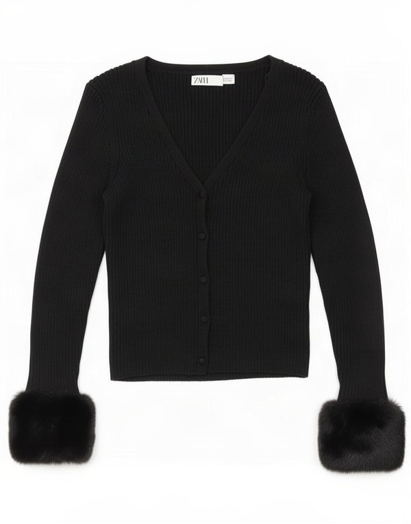 Suéter Zara Feminino Crop Cardigan Reino Unido 12 Médio Preto
