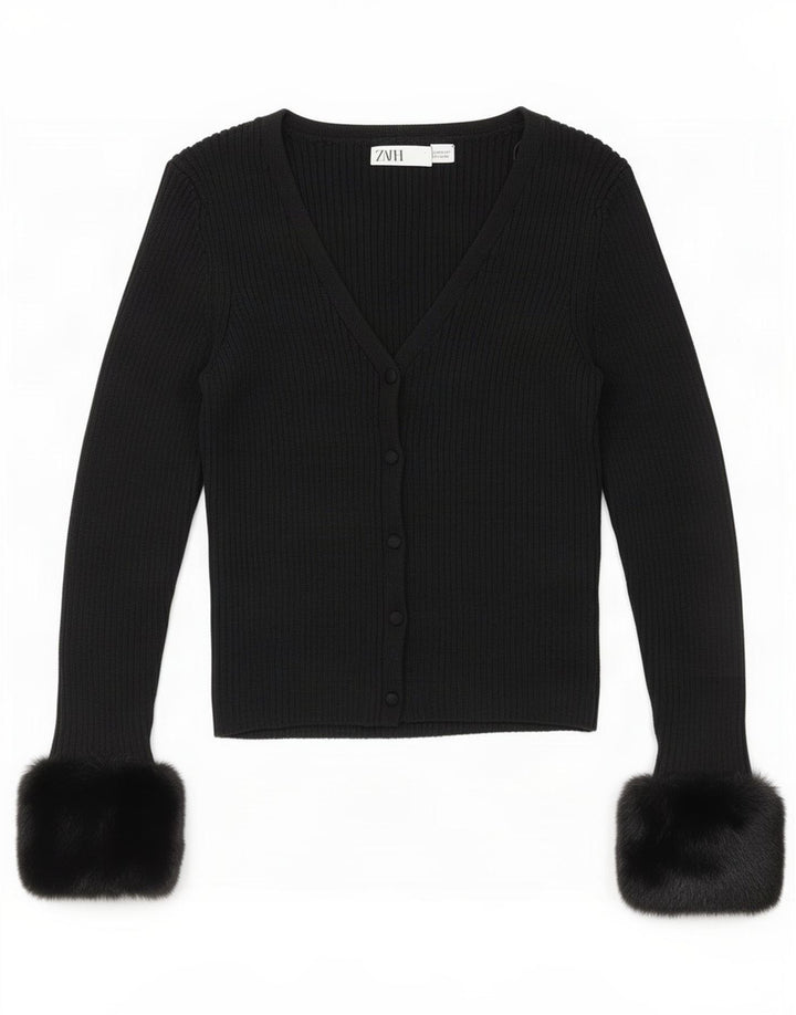 Suéter Zara Feminino Crop Cardigan Reino Unido 12 Médio Preto