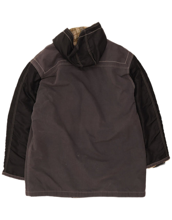 Casaco masculino VINTAGE com capuz UK 42 XL cinza colorblock algodão