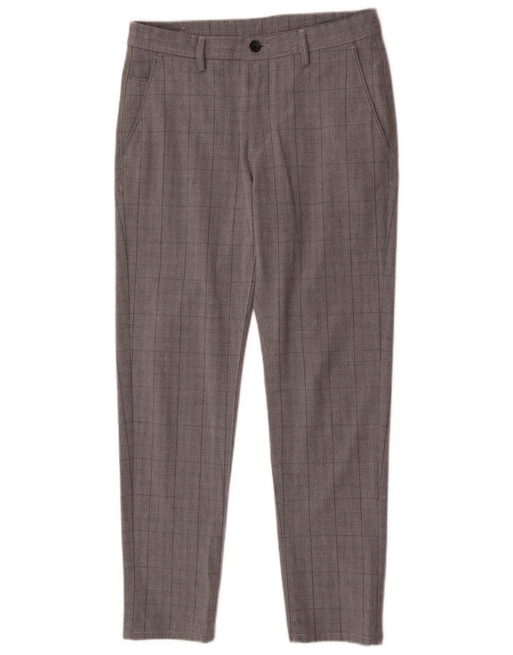 Zara Mens Slim Chino Calças EU 38 Pequeno W30 L28 Poliéster Xadrez Cinza