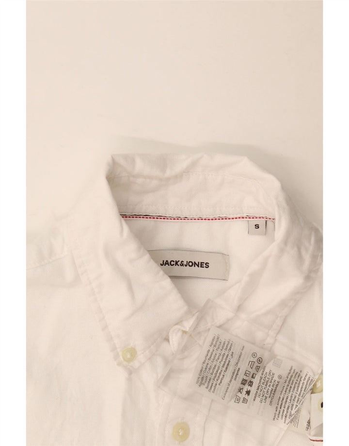 JACK & JONES Camisa masculina de manga curta pequena de algodão branco
