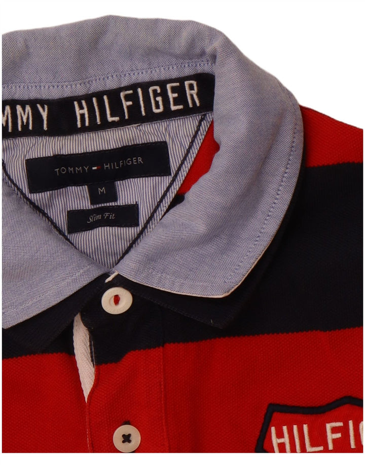 Camisa polo masculina TOMMY HILFIGER Slim Fit Graphic Rugby listrada vermelha média