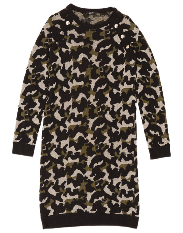 Vestido suéter feminino Liu Jo de manga comprida Reino Unido 10 pequeno preto camuflado viscose