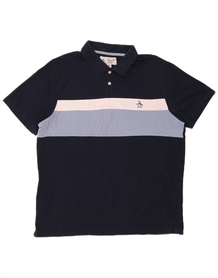 Camisa polo masculina PENGUIN XL algodão listrado azul marinho