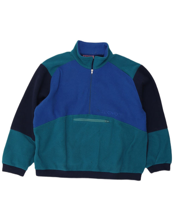 Jumper de lã masculino vintage com zíper e pescoço 2XL azul colorblock