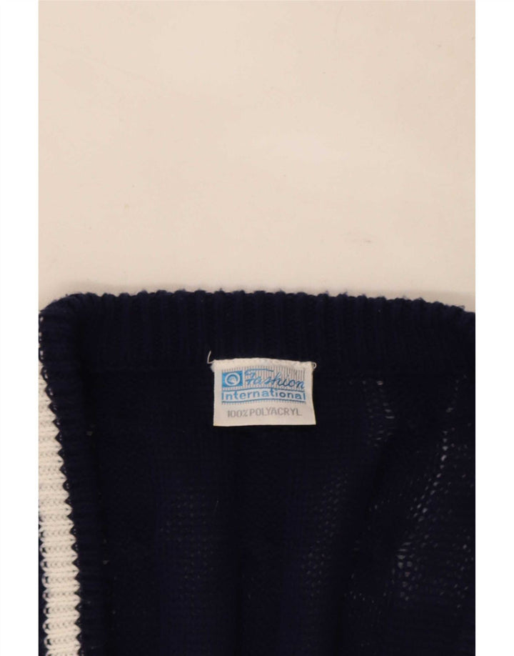Suéter cardigã masculino vintage IT 48/50 poliéster listrado azul marinho médio