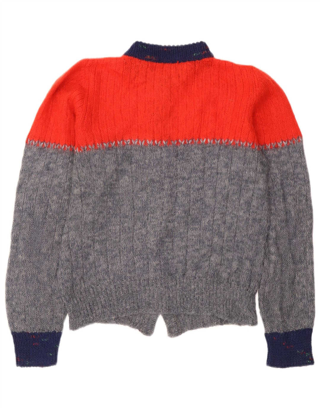 Suéter cardigã feminino vintage floco de neve Reino Unido 14 bloco colorido cinza médio