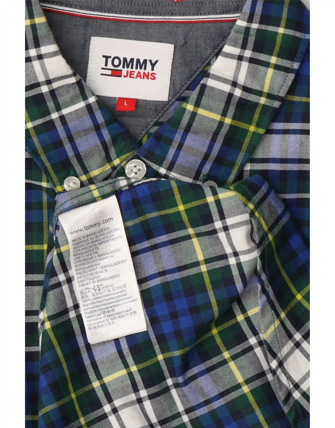 Camisa masculina de flanela Tommy Hilfiger grande algodão xadrez azul