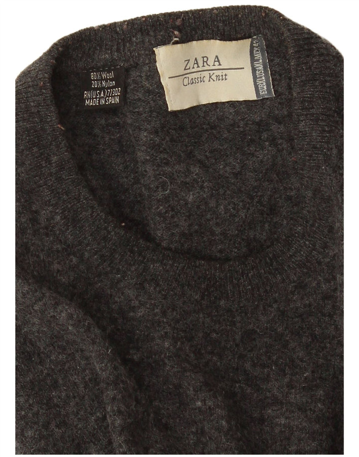 Zara Suéter masculino com gola redonda XL lã manchada cinza