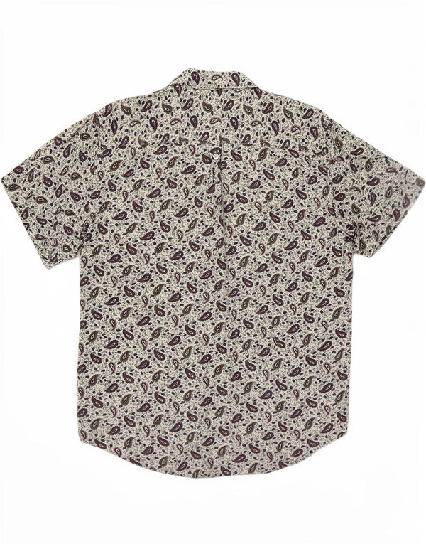 Camisa masculina de manga curta Benetton pequena branca paisley viscose