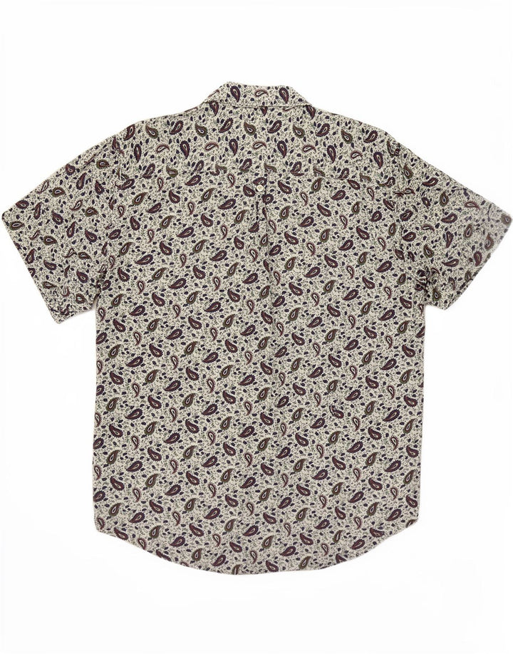 Camisa masculina de manga curta Benetton pequena branca paisley viscose