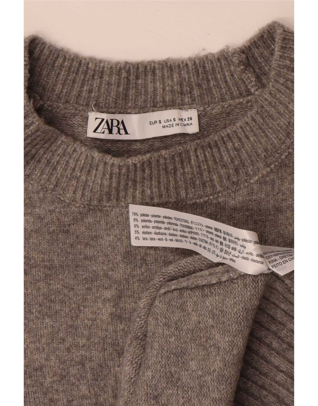 Zara Suéter feminino oversized com gola redonda Reino Unido 10 poliéster cinza pequeno