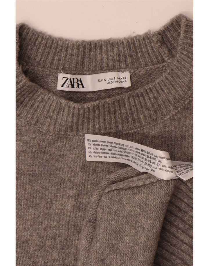 Zara Suéter feminino oversized com gola redonda Reino Unido 10 poliéster cinza pequeno