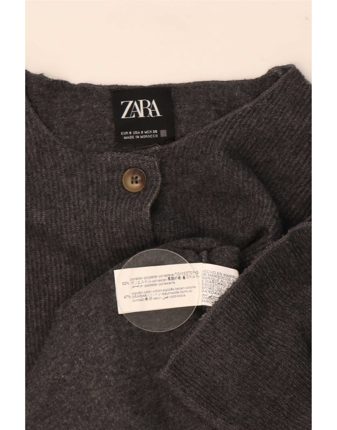 Zara Suéter Cardigan Feminino Crop Oversized Reino Unido 10 Poliéster Cinza Pequeno