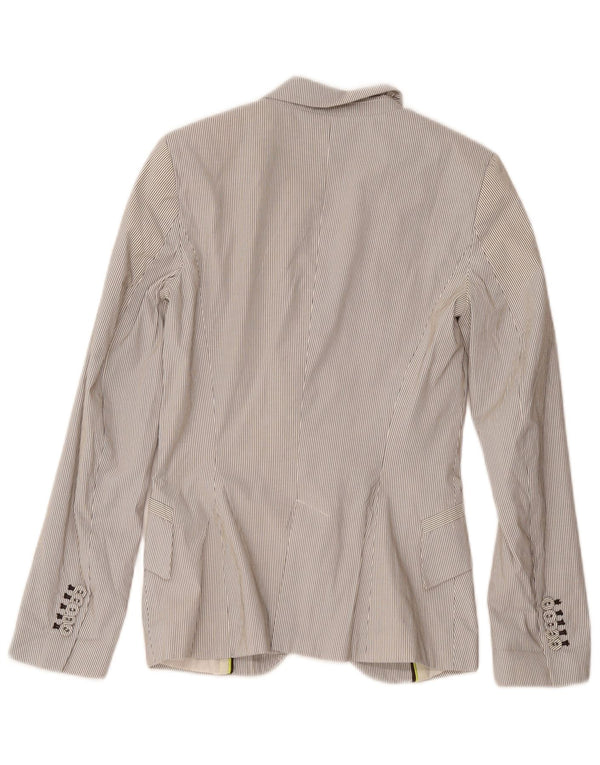 Jaqueta blazer feminina Zara com 1 botão Reino Unido 4 XS branco risca de giz poliéster