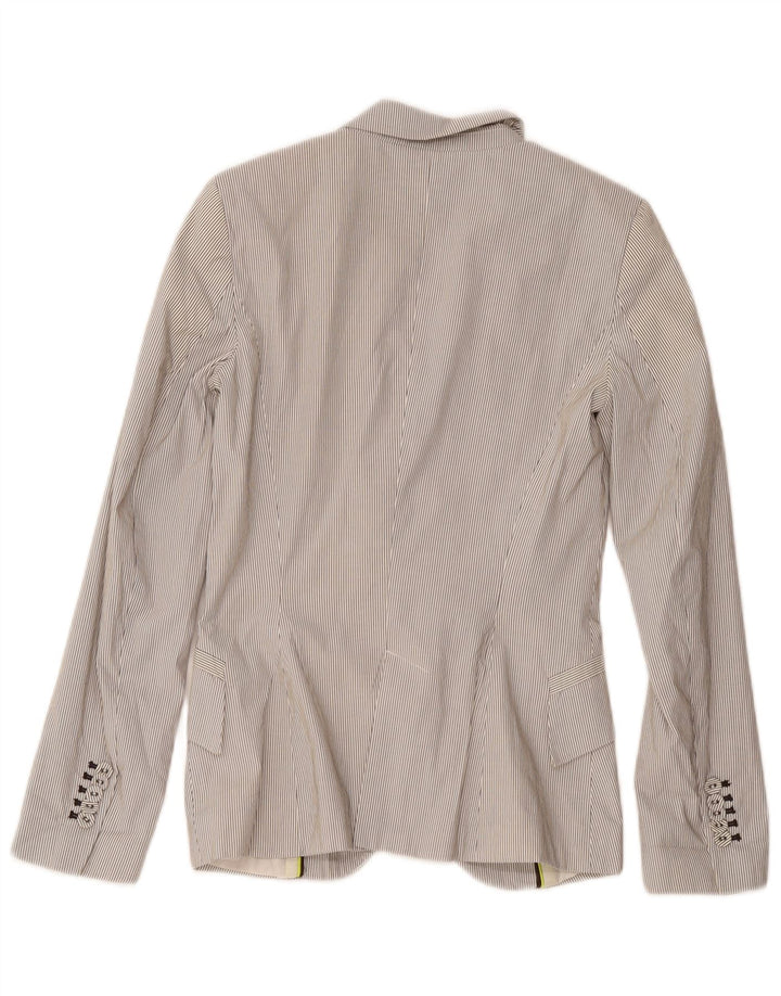 Jaqueta blazer feminina Zara com 1 botão Reino Unido 4 XS branco risca de giz poliéster