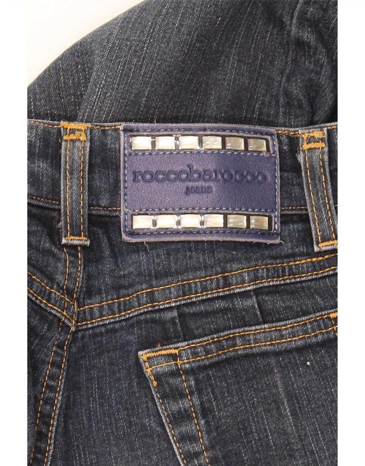 Calça jeans reta feminina Roccobarocco W28 L29 algodão azul marinho