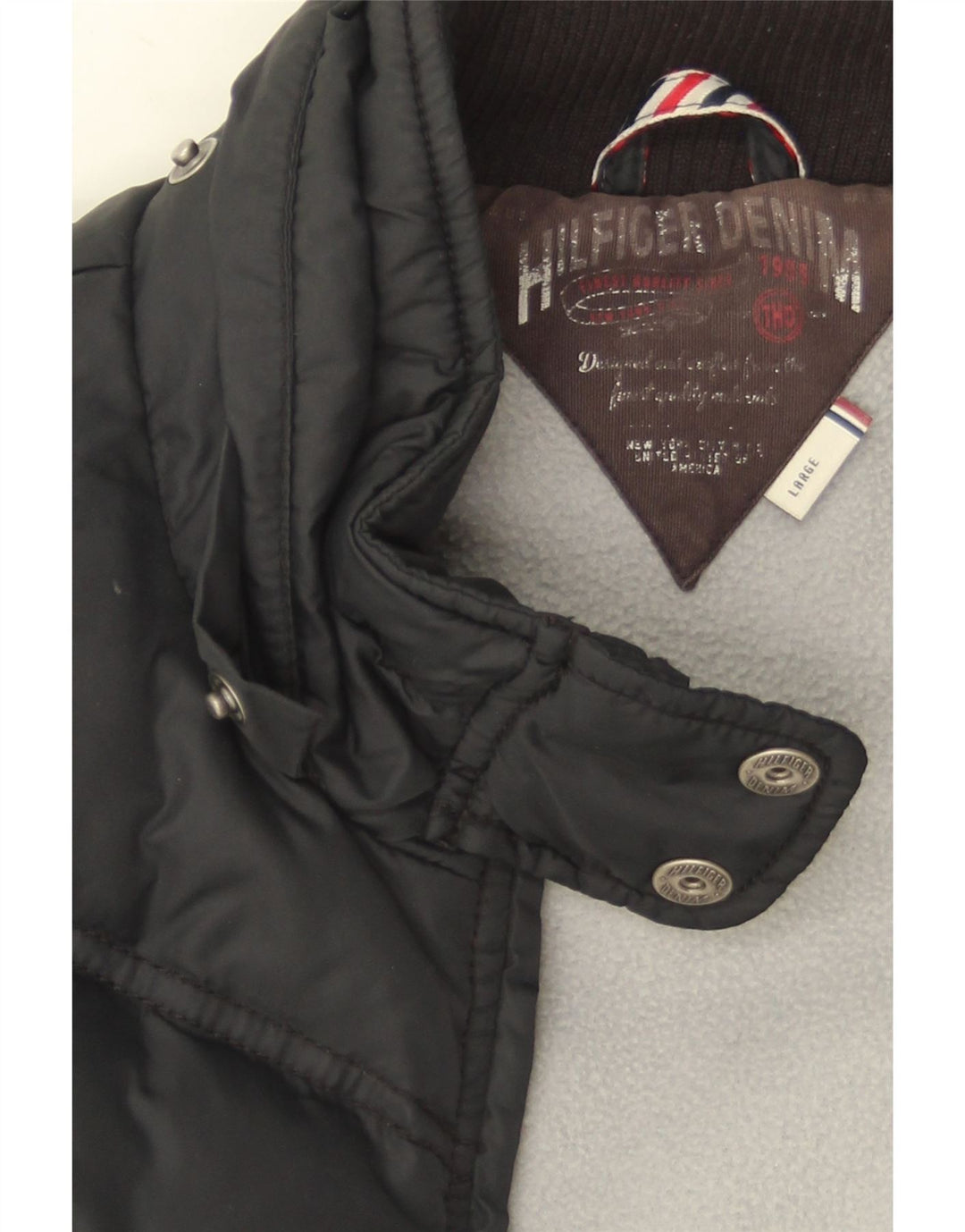 Colete acolchoado feminino Tommy Hilfiger UK 14 grande poliéster preto