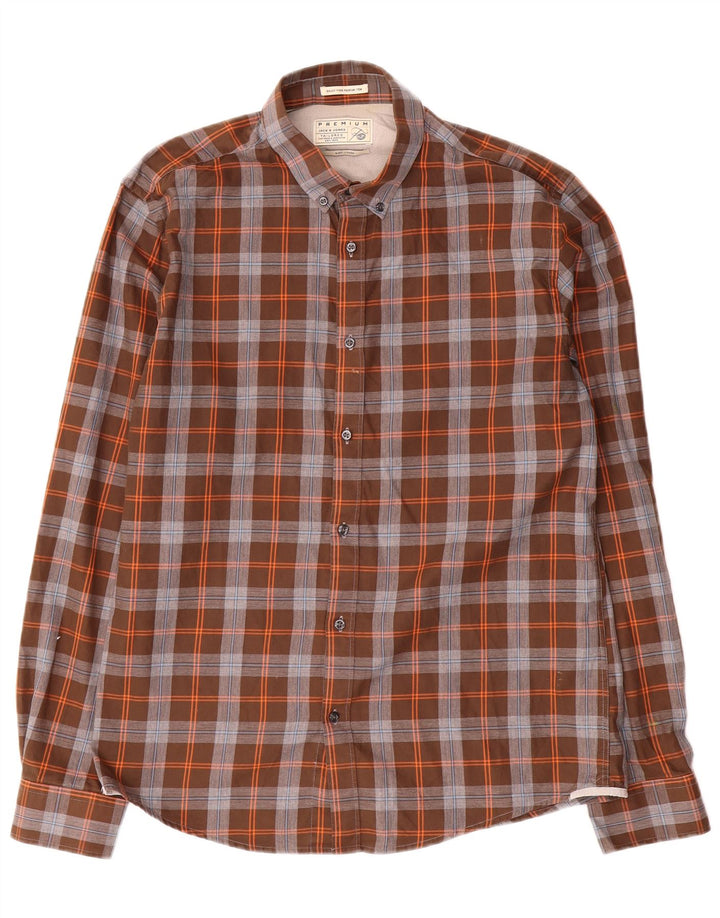 Camisa masculina sob medida Jack & Jones grande algodão xadrez marrom